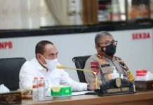 Kapolda Sumut dan Gubsu Laksanakan Rapat Koordinasi Penanganan Covid -19 Melalui Vidcon