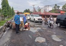 Jalan lintas Medan – Lubuk Pakam Rusak Parah