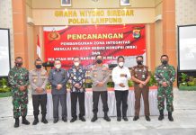 Kasrem 043/Gatam Hadiri Pencanangan Zona Integritas WBK dan WBBM Jajaran Polda Lampung Tahun 2021