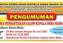 Pendaftaran Bakal Calon Kepala Desa Mada Jaya di Buka Hari ini