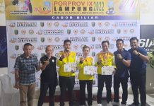 Atlit Biliar Ganda Bola 9 Kabupaten Lampung Tengah Raih Mendali Emas