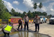 Jalan Berlubang di Jalinsum Way Kanan, Kapolres Menghimbau Pengendara Berhati-hati Saat Melintas