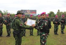 Pangkoops TNI Habema Laksanakan Upacara Pelepasan Satgas Pamtas Mobile RI-PNG Yonif 7 Marinir