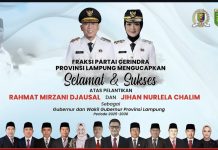 Fraksi Partai Gerindra DPRD Provinsi Lampung Ucapkan Selamat atas Pelantikan Rahmat Mirzani Djausal & Jihan Nurlela Chalim sebagai Gubernur dan Wakil Gubernur Lampung 2025-2030