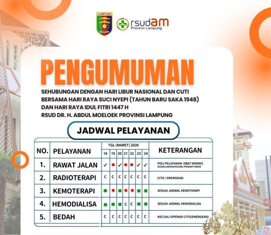 RSUD Abdul Moeloek Komitmen Berikan Layanan Kesehatan Optimal Selama Libur Idul Fitri 2026