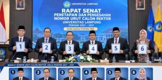 Enam Calon Rektor Unila Resmi Ditetapkan, Nomor Urut Jadi Tahapan Menuju Pemilihan 2027