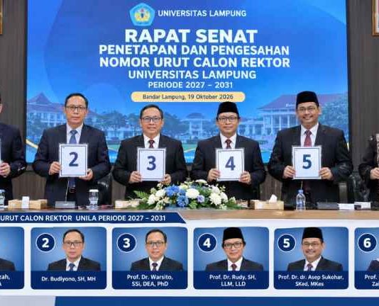 Enam Calon Rektor Unila Resmi Ditetapkan, Nomor Urut Jadi Tahapan Menuju Pemilihan 2027